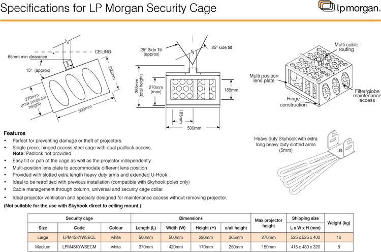 Projector Security Cage Specifications