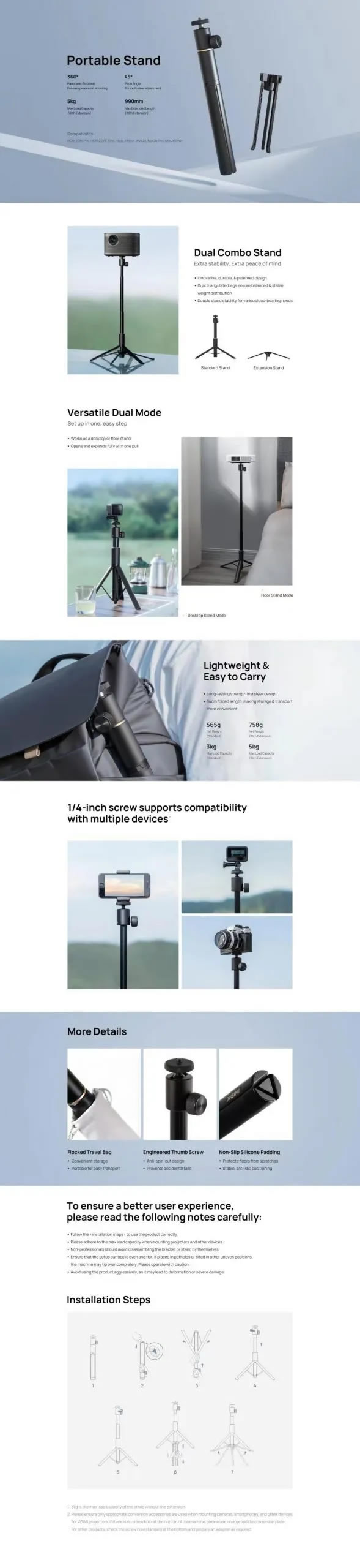 Xgimi portable projector stand specifications